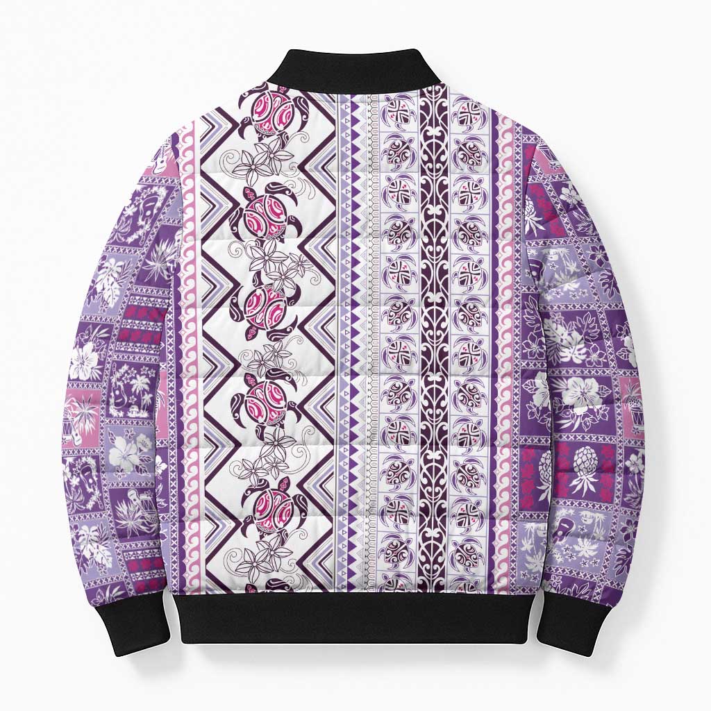 Hawaii Makahiki Turtle Bomber Puffer Jacket Violet Tapa Pattern LT05 - Polynesian Pride