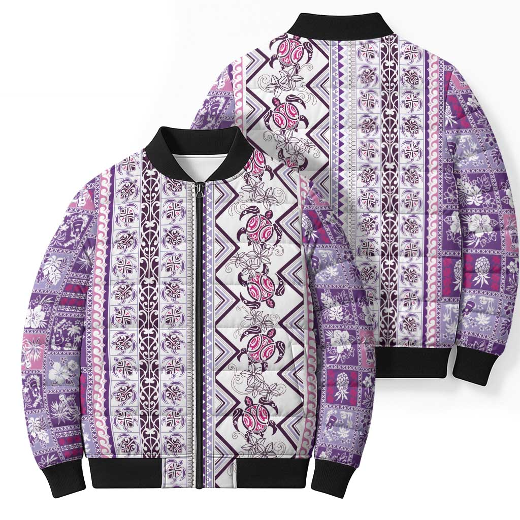 Hawaii Makahiki Turtle Bomber Puffer Jacket Violet Tapa Pattern LT05 - Polynesian Pride