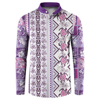 Hawaii Makahiki Turtle Button Sweatshirt Violet Tapa Pattern - Polynesian Pride