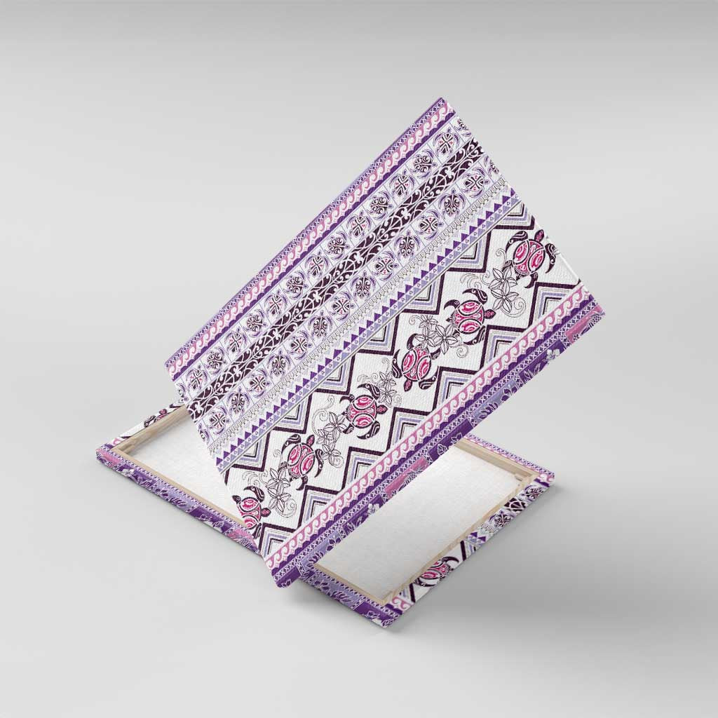 Hawaii Makahiki Turtle Canvas Wall Art Violet Tapa Pattern - Polynesian Pride