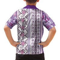 Hawaii Makahiki Turtle Family Matching Long Sleeve Bodycon Dress and Hawaiian Shirt Violet Tapa Pattern - Polynesian Pride