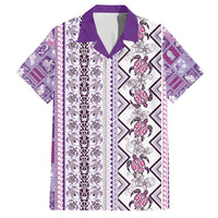 Hawaii Makahiki Turtle Family Matching Long Sleeve Bodycon Dress and Hawaiian Shirt Violet Tapa Pattern - Polynesian Pride