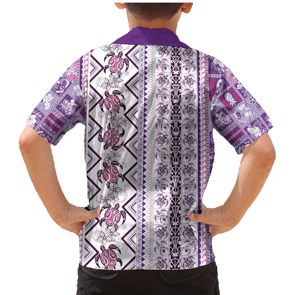 Hawaii Makahiki Turtle Family Matching Mermaid Dress and Hawaiian Shirt Violet Tapa Pattern - Polynesian Pride