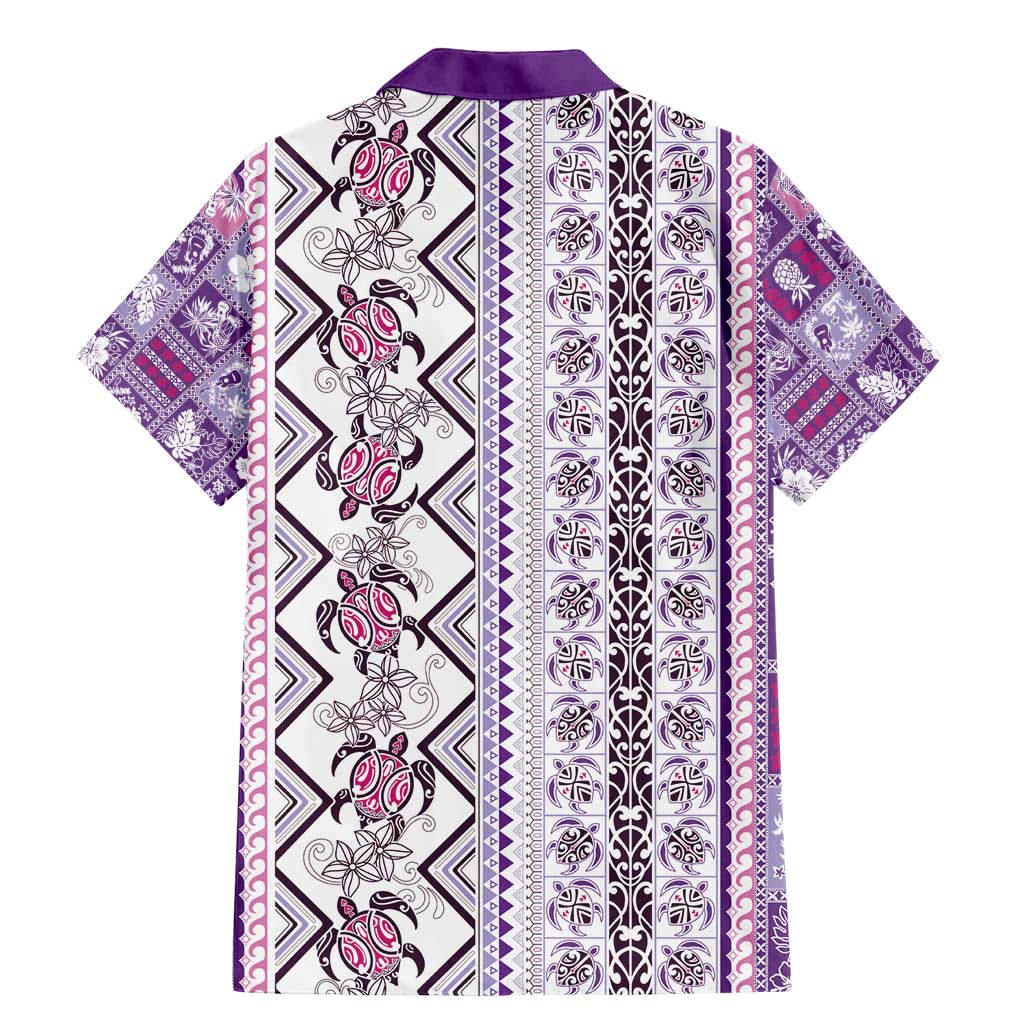 Hawaii Makahiki Turtle Family Matching Mermaid Dress and Hawaiian Shirt Violet Tapa Pattern - Polynesian Pride