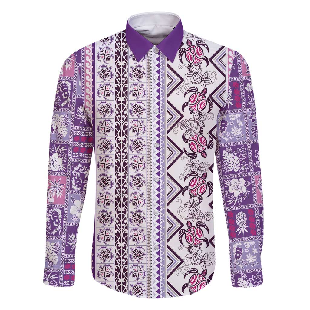 Hawaii Makahiki Turtle Family Matching Mermaid Dress and Hawaiian Shirt Violet Tapa Pattern - Polynesian Pride
