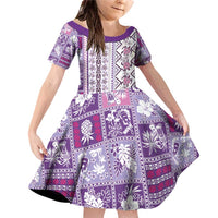 Hawaii Makahiki Turtle Family Matching Off Shoulder Short Dress and Hawaiian Shirt Violet Tapa Pattern - Polynesian Pride