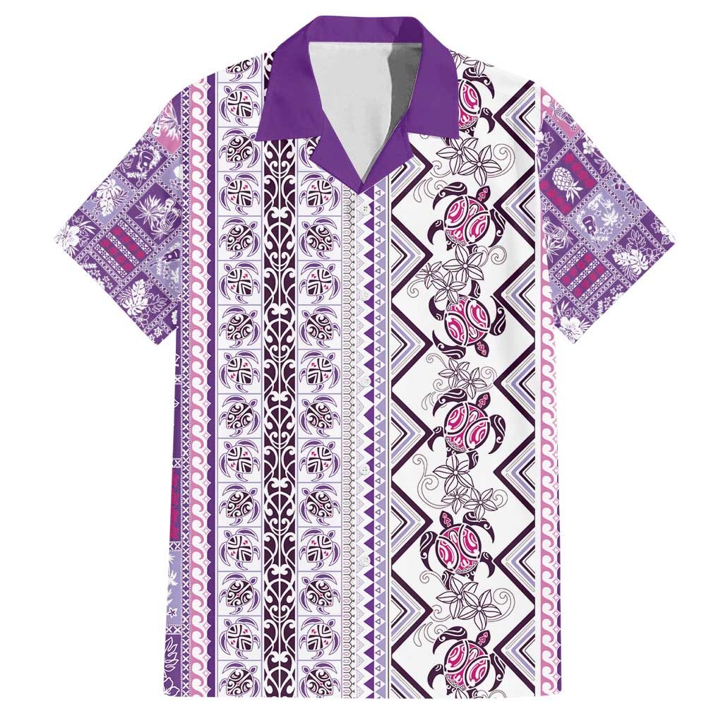 Hawaii Makahiki Turtle Family Matching Puletasi and Hawaiian Shirt Violet Tapa Pattern LT05 Dad's Shirt - Short Sleeve Violet - Polynesian Pride