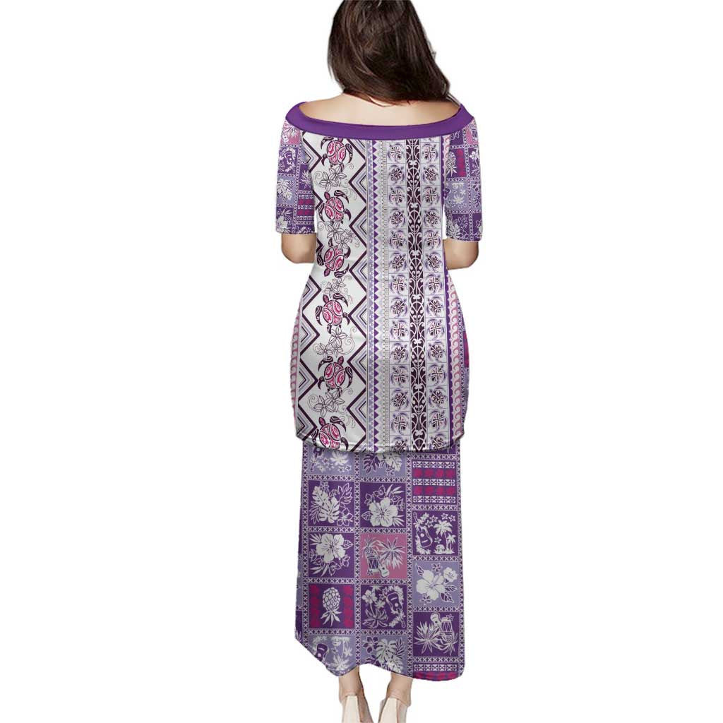 Hawaii Makahiki Turtle Family Matching Puletasi and Hawaiian Shirt Violet Tapa Pattern LT05 - Polynesian Pride