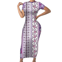 Hawaii Makahiki Turtle Family Matching Short Sleeve Bodycon Dress and Hawaiian Shirt Violet Tapa Pattern - Polynesian Pride