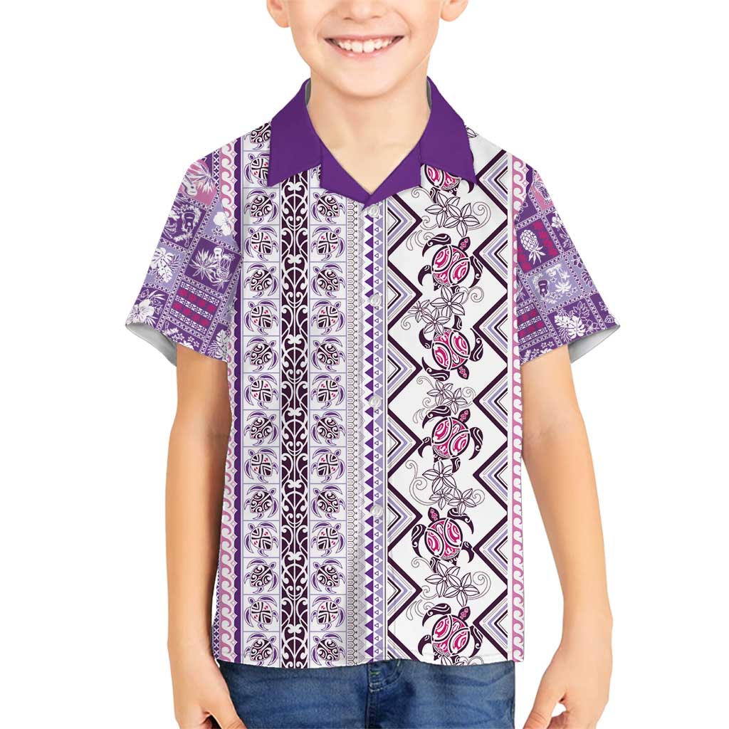 Hawaii Makahiki Turtle Family Matching Summer Maxi Dress and Hawaiian Shirt Violet Tapa Pattern - Polynesian Pride