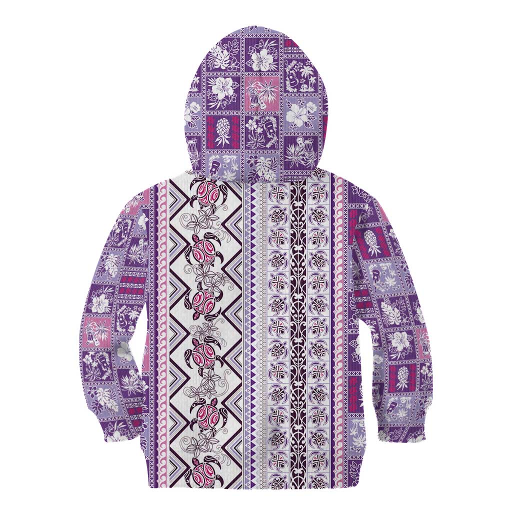 Hawaii Makahiki Turtle Kid Hoodie Violet Tapa Pattern - Polynesian Pride