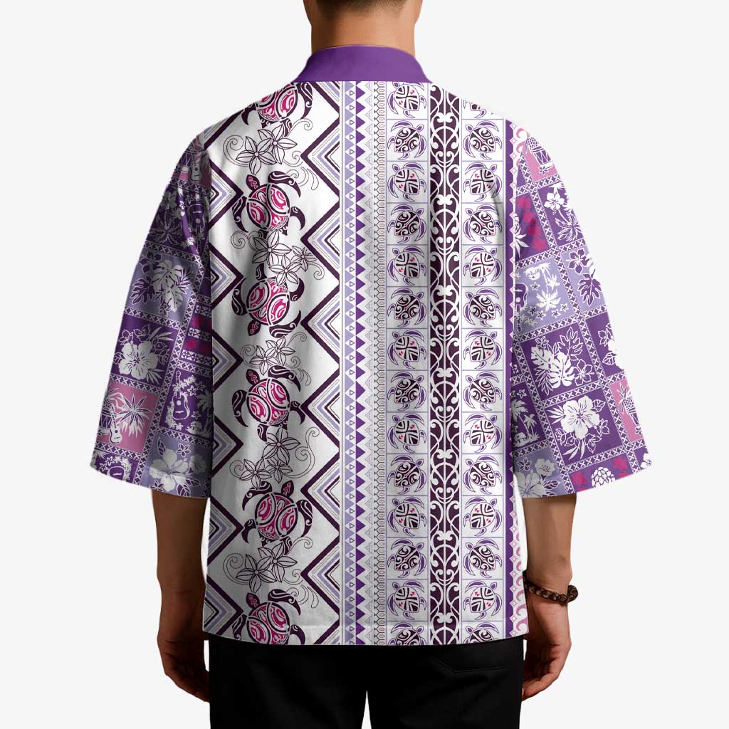 Hawaii Makahiki Turtle Kimono Violet Tapa Pattern - Polynesian Pride