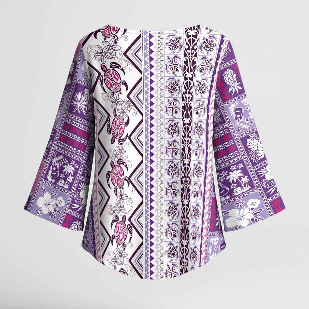 Hawaii Makahiki Turtle Kimono Sleeve Blouse Violet Tapa Pattern LT05 - Polynesian Pride