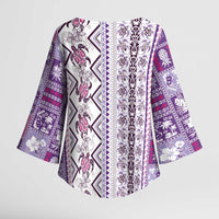 Hawaii Makahiki Turtle Kimono Sleeve Blouse Violet Tapa Pattern LT05 - Polynesian Pride