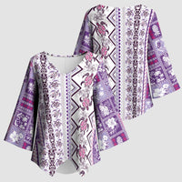 Hawaii Makahiki Turtle Kimono Sleeve Blouse Violet Tapa Pattern LT05 - Polynesian Pride