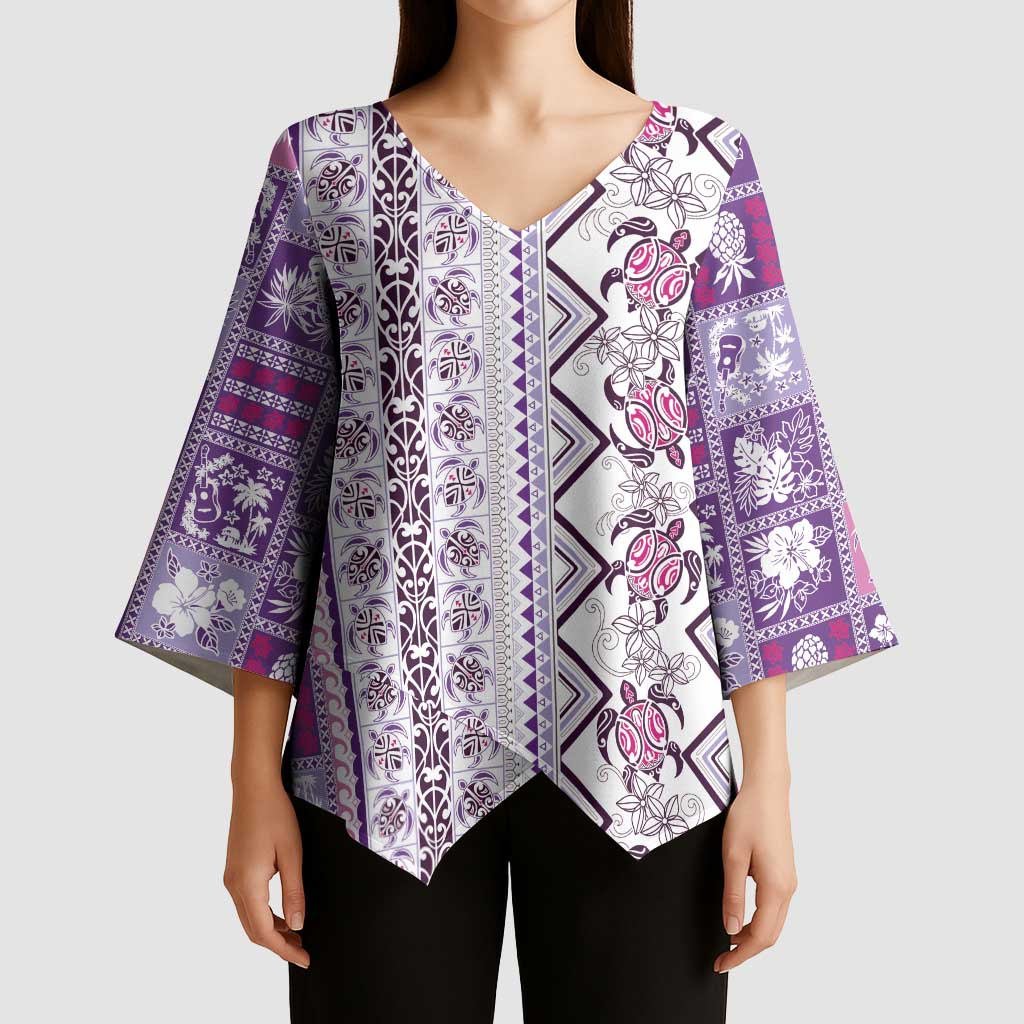 Hawaii Makahiki Turtle Kimono Sleeve Blouse Violet Tapa Pattern LT05 - Polynesian Pride
