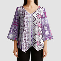 Hawaii Makahiki Turtle Kimono Sleeve Blouse Violet Tapa Pattern LT05 - Polynesian Pride