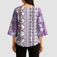 Hawaii Makahiki Turtle Kimono Sleeve Blouse Violet Tapa Pattern LT05 - Polynesian Pride
