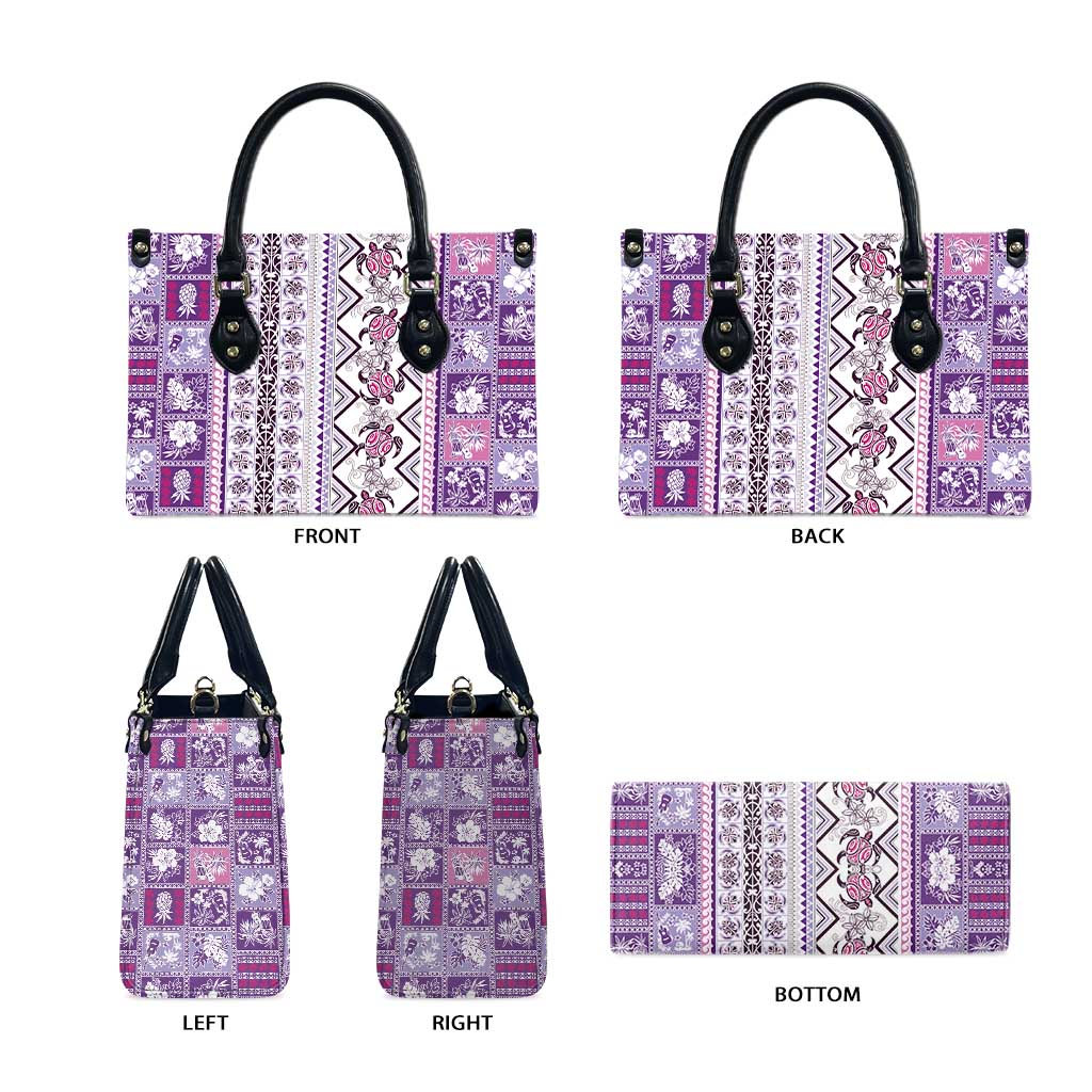 Hawaii Makahiki Turtle Leather Bag Violet Tapa Pattern - Polynesian Pride