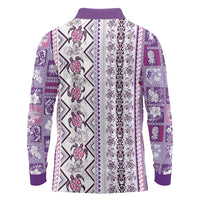 Hawaii Makahiki Turtle Long Sleeve Polo Shirt Violet Tapa Pattern - Polynesian Pride