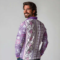 Hawaii Makahiki Turtle Long Sleeve Polo Shirt Violet Tapa Pattern - Polynesian Pride