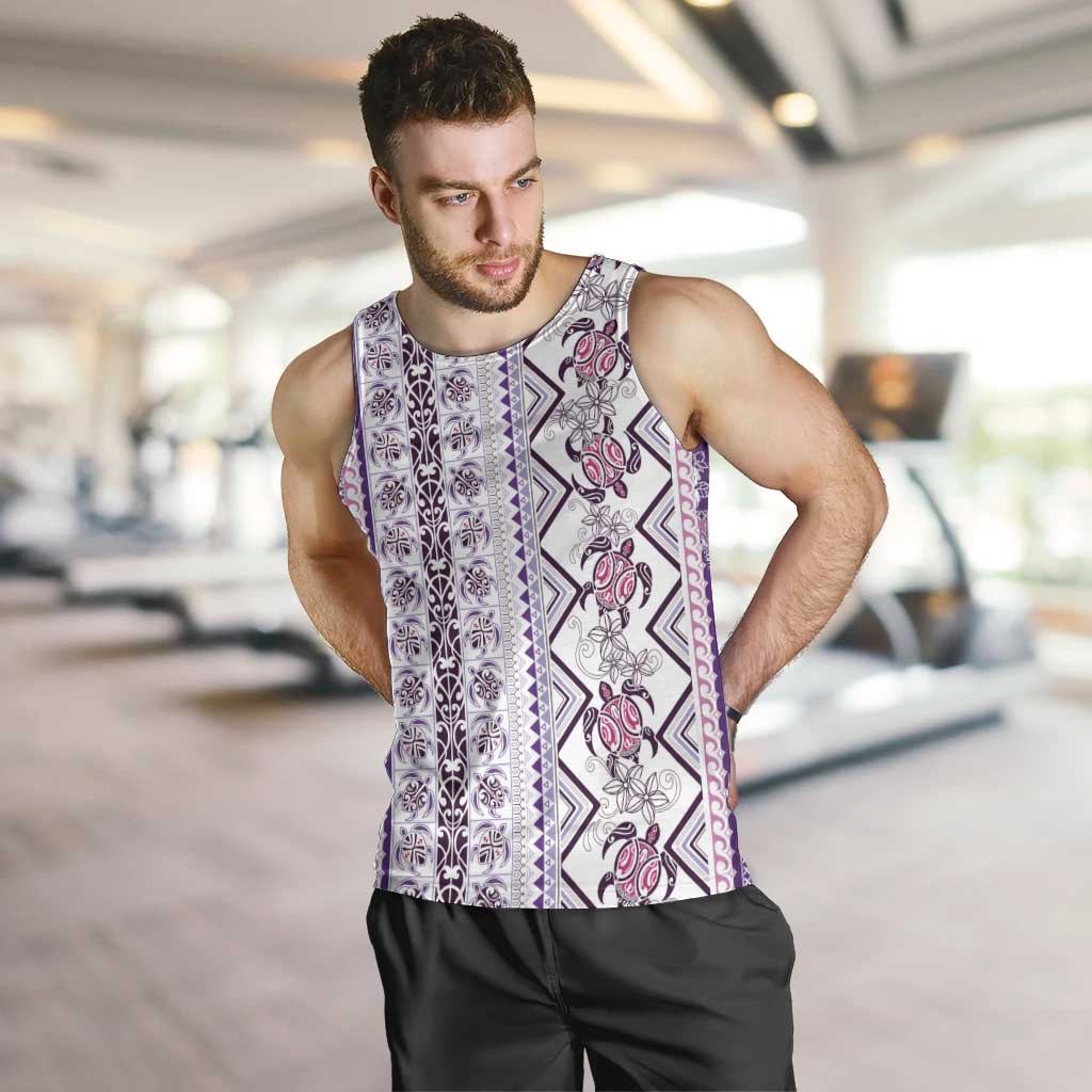Hawaii Makahiki Turtle Men Tank Top Violet Tapa Pattern - Polynesian Pride