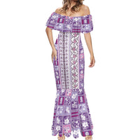 Hawaii Makahiki Turtle Mermaid Dress Violet Tapa Pattern - Polynesian Pride