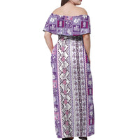 Hawaii Makahiki Turtle Off Shoulder Maxi Dress Violet Tapa Pattern - Polynesian Pride