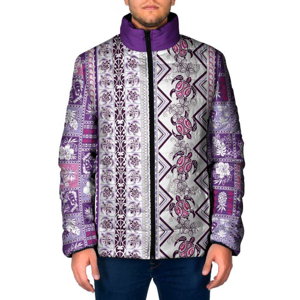 Hawaii Makahiki Turtle Padded Jacket Violet Tapa Pattern LT05 Men Violet - Polynesian Pride
