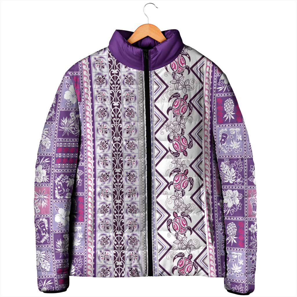 Hawaii Makahiki Turtle Padded Jacket Violet Tapa Pattern LT05 - Polynesian Pride