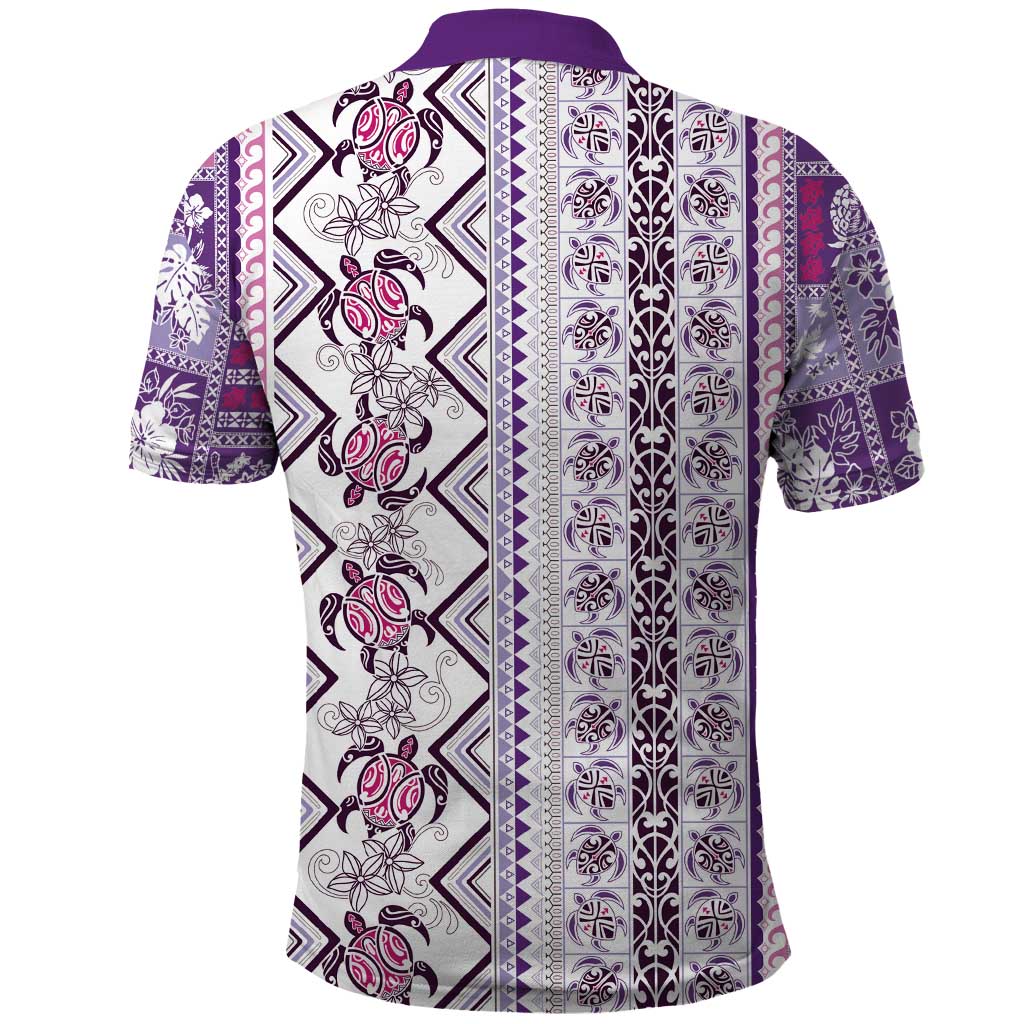 Hawaii Makahiki Turtle Polo Shirt Violet Tapa Pattern - Polynesian Pride