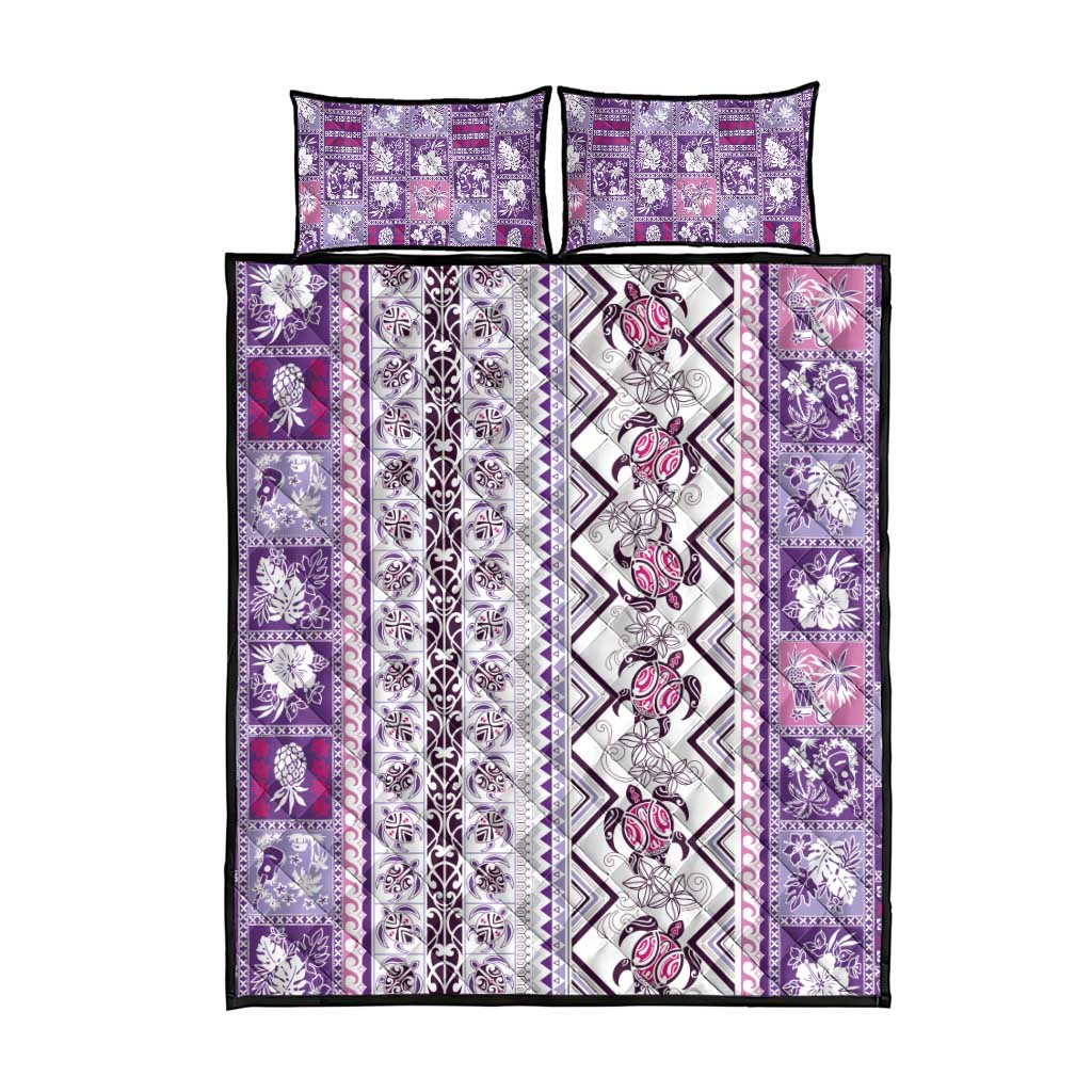 Hawaii Makahiki Turtle Quilt Bed Set Violet Tapa Pattern - Polynesian Pride