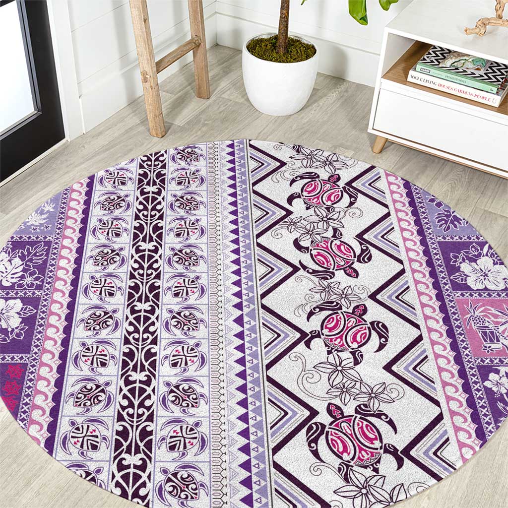Hawaii Makahiki Turtle Round Carpet Violet Tapa Pattern - Polynesian Pride