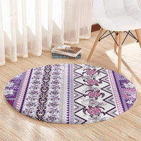 Hawaii Makahiki Turtle Round Carpet Violet Tapa Pattern - Polynesian Pride