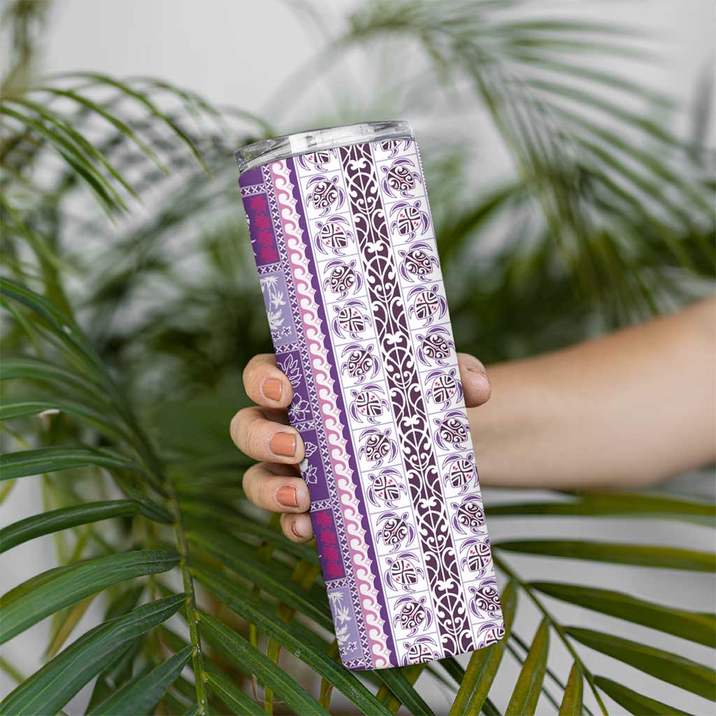 Hawaii Makahiki Turtle Skinny Tumbler Violet Tapa Pattern - Polynesian Pride