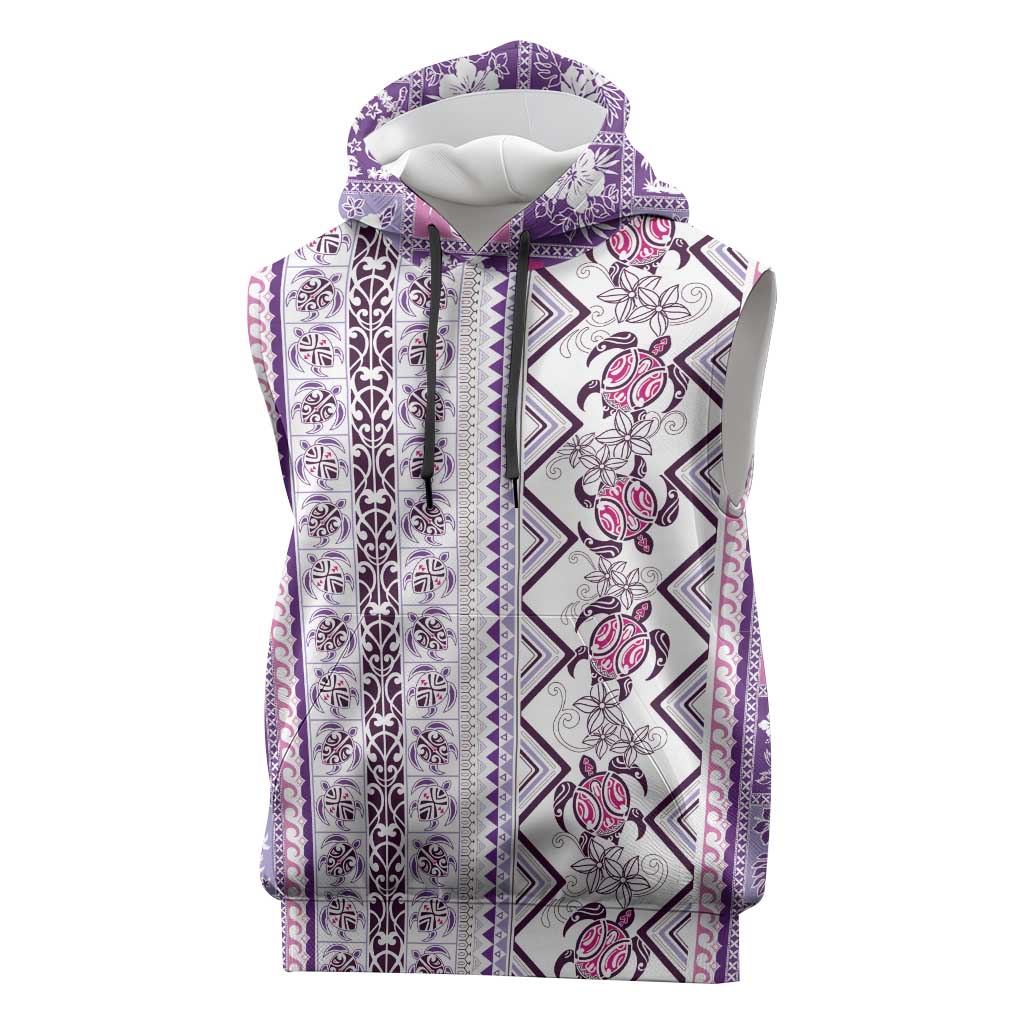 Hawaii Makahiki Turtle Sleeveless Hoodie Violet Tapa Pattern LT05 Violet - Polynesian Pride