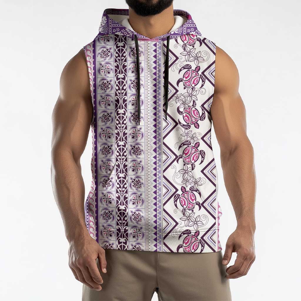 Hawaii Makahiki Turtle Sleeveless Hoodie Violet Tapa Pattern LT05 - Polynesian Pride