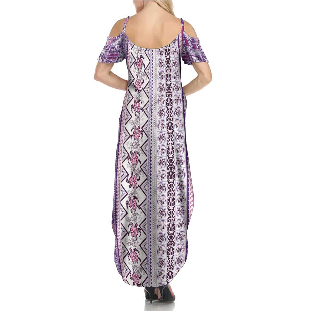 Hawaii Makahiki Turtle Summer Maxi Dress Violet Tapa Pattern - Polynesian Pride