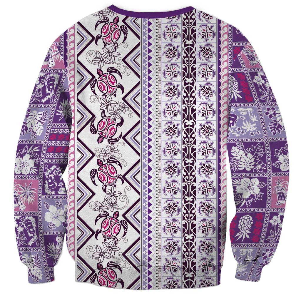 Hawaii Makahiki Turtle Sweatshirt Violet Tapa Pattern - Polynesian Pride