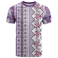Hawaii Makahiki Turtle T Shirt Violet Tapa Pattern - Polynesian Pride
