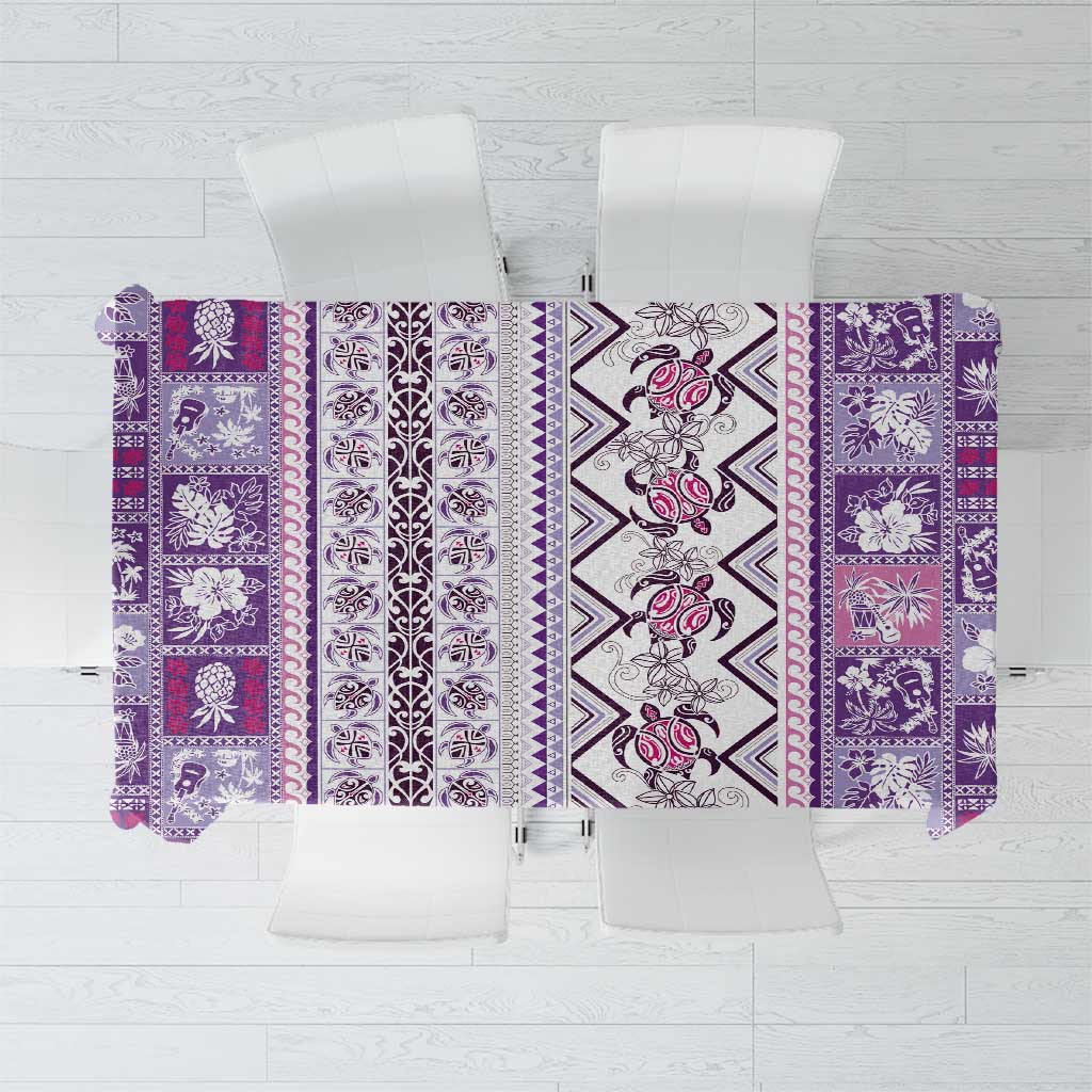 Hawaii Makahiki Turtle Tablecloth Violet Tapa Pattern - Polynesian Pride