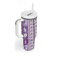 Hawaii Makahiki Turtle Tumbler With Handle Violet Tapa Pattern - Polynesian Pride