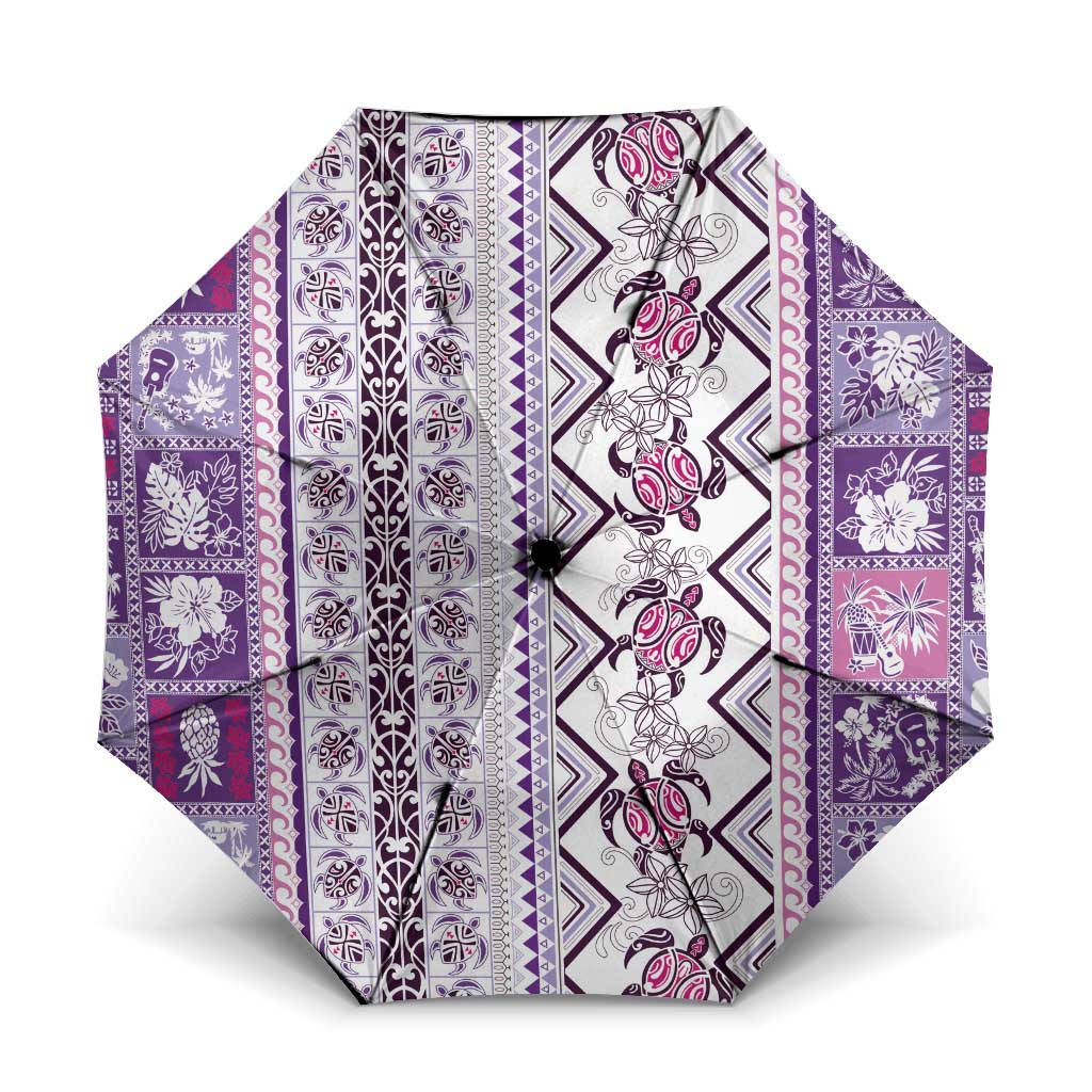 Hawaii Makahiki Turtle Umbrella Violet Tapa Pattern - Polynesian Pride