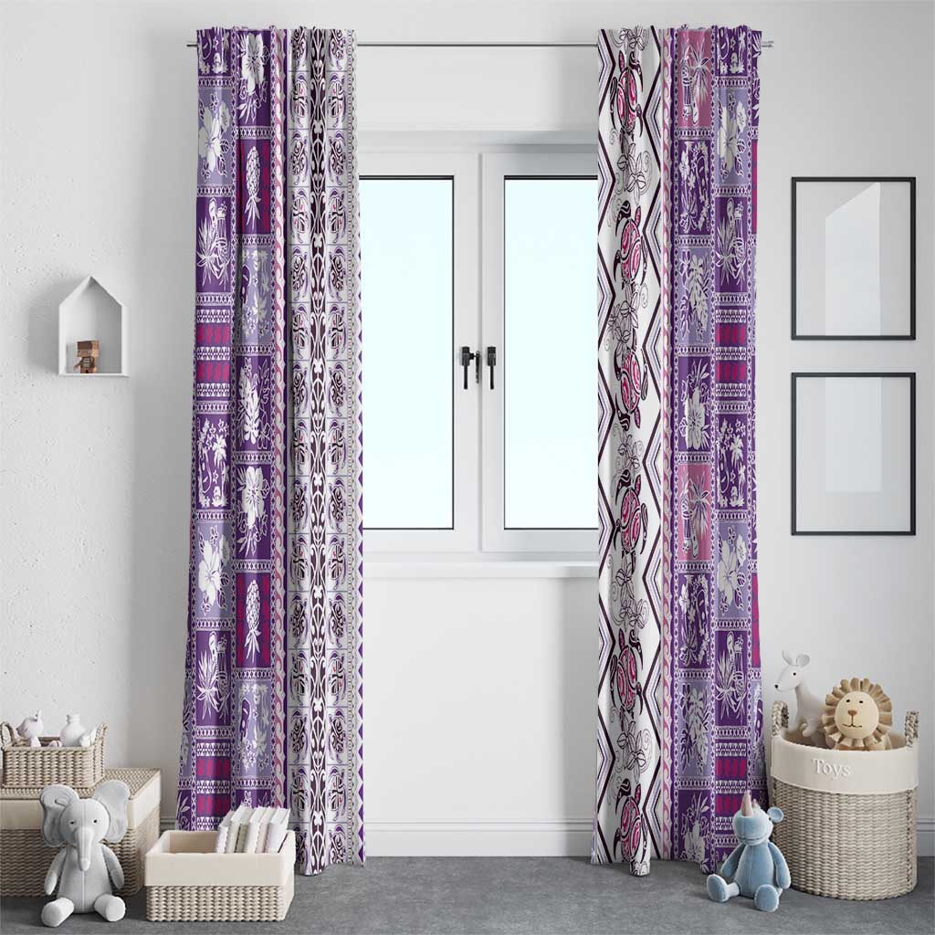 Hawaii Makahiki Turtle Window Curtain Violet Tapa Pattern - Polynesian Pride