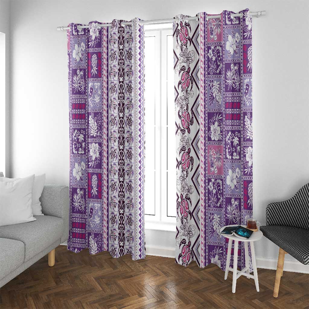 Hawaii Makahiki Turtle Window Curtain Violet Tapa Pattern - Polynesian Pride