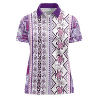 Hawaii Makahiki Turtle Women Polo Shirt Violet Tapa Pattern - Polynesian Pride