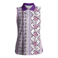 Hawaii Makahiki Turtle Women Sleeveless Polo Shirt Violet Tapa Pattern - Polynesian Pride