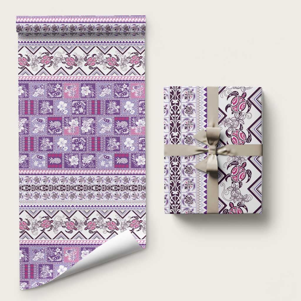 Hawaii Makahiki Turtle Wrapping Paper Violet Tapa Pattern LT05 58" × 23" Violet - Polynesian Pride