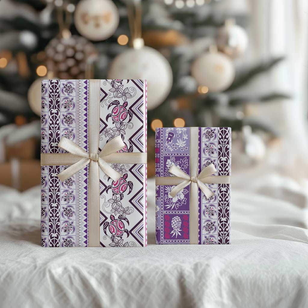 Hawaii Makahiki Turtle Wrapping Paper Violet Tapa Pattern LT05 - Polynesian Pride
