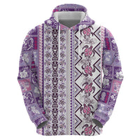 Hawaii Makahiki Turtle Zip Hoodie Violet Tapa Pattern - Polynesian Pride